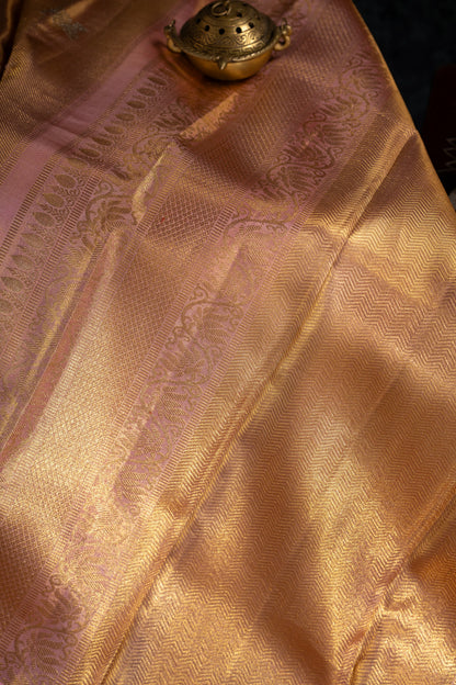 Kanchipuram Silk Tissue Butta Gold Saree