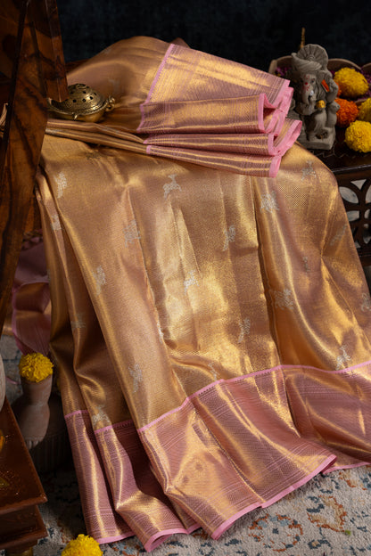Kanchipuram Silk Tissue Butta Gold Saree