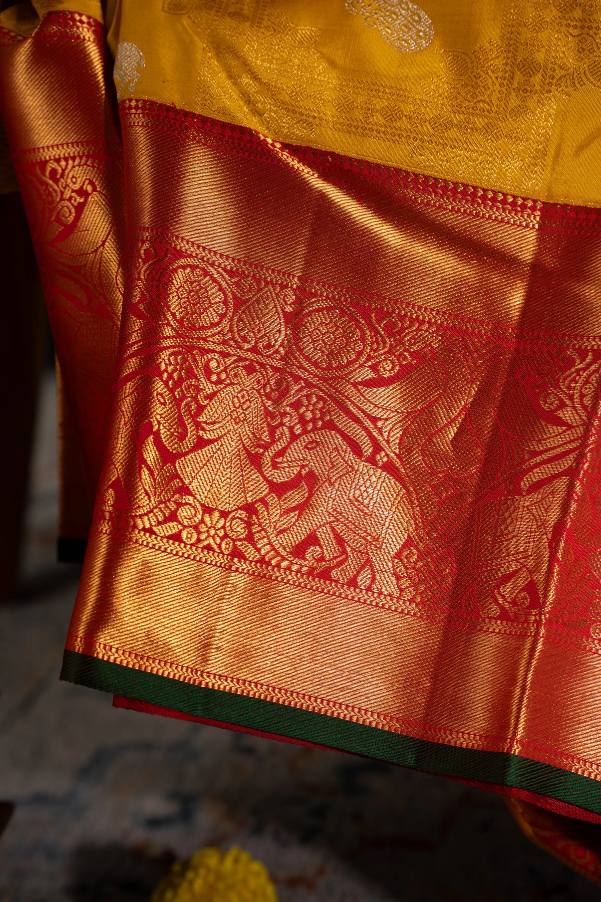 Kanchipuram Silk Brocade Yellow Saree