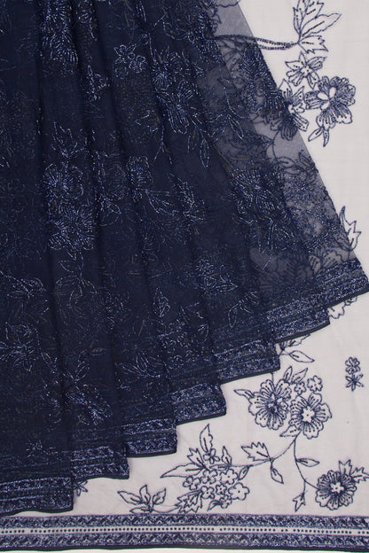 Banarasi Net Gota Patti Embroidery Jaal Blue Saree