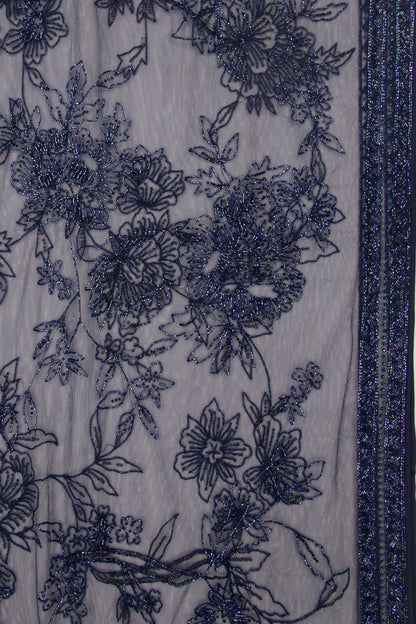 Banarasi Net Gota Patti Embroidery Jaal Blue Saree