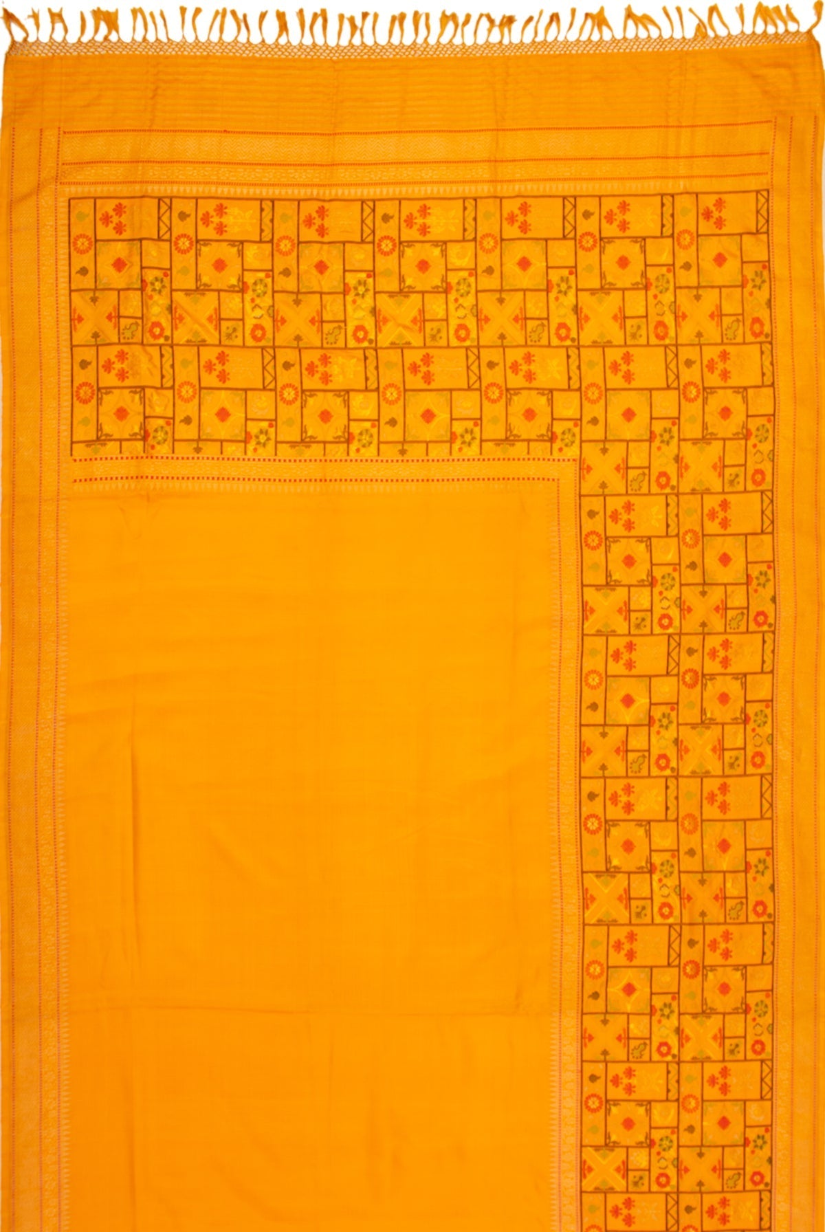 Banarasi Silk  Kadwa Plain Mustard Yellow  Saree