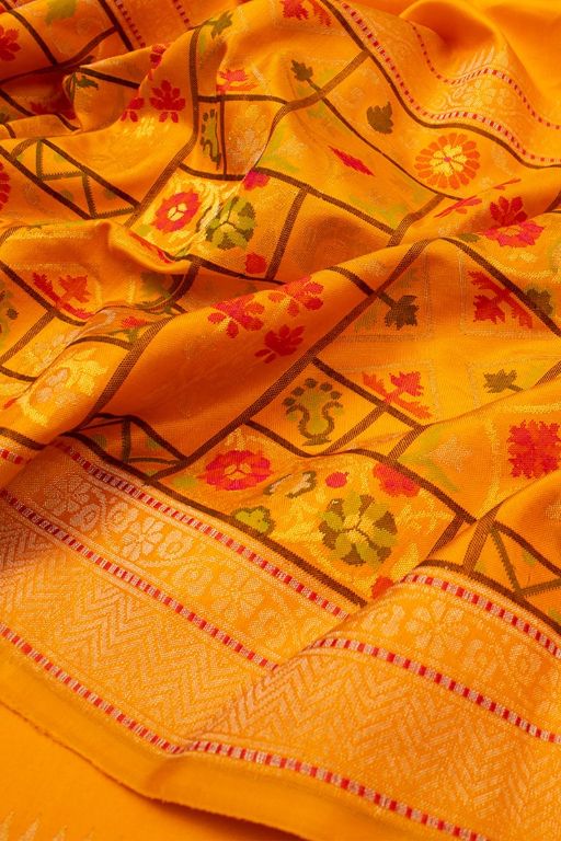 Banarasi Silk  Kadwa Plain Mustard Yellow  Saree