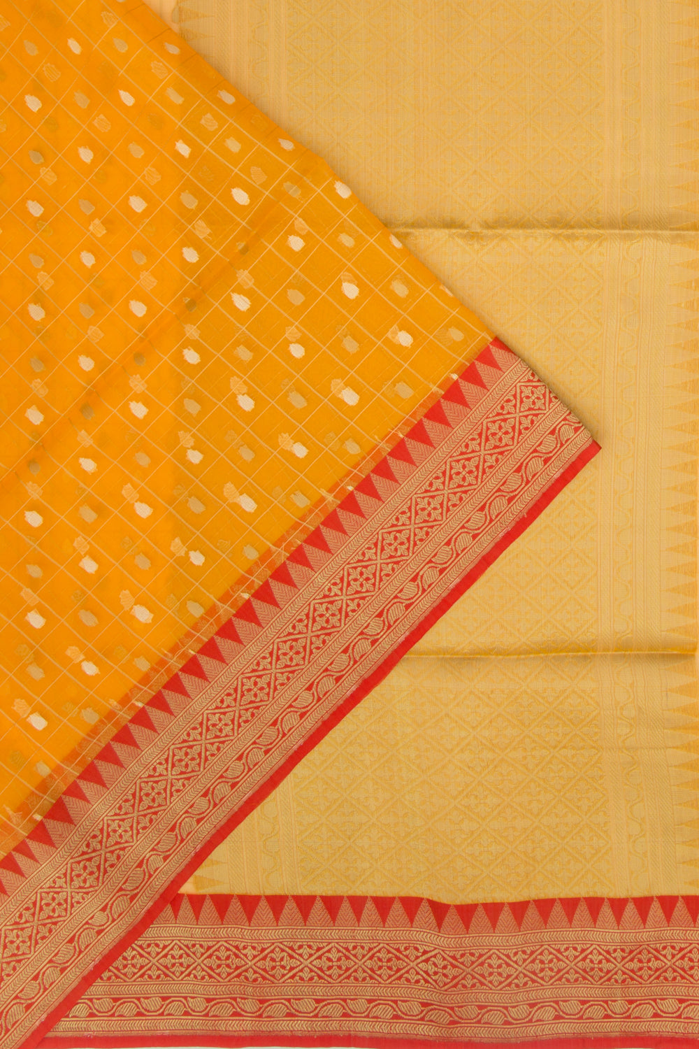 Organza Checks And Butta Orange Saree