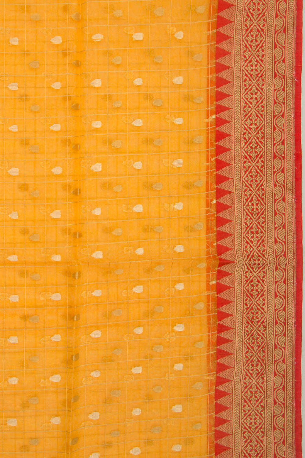 Organza Checks And Butta Orange Saree
