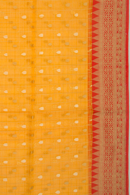 Organza Checks And Butta Orange Saree