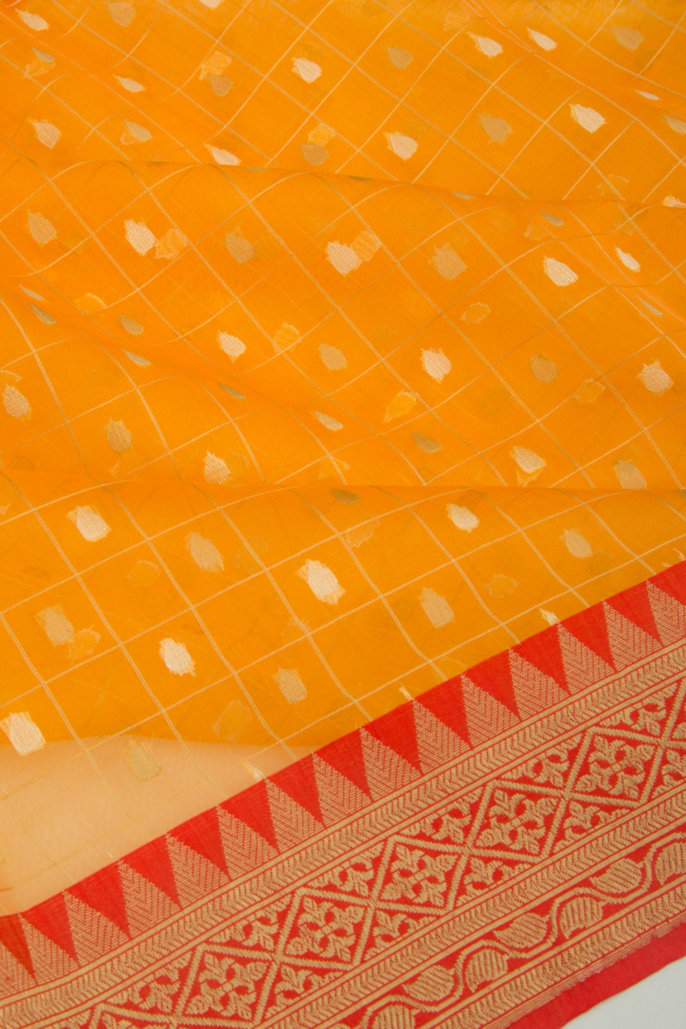 Organza Checks And Butta Orange Saree