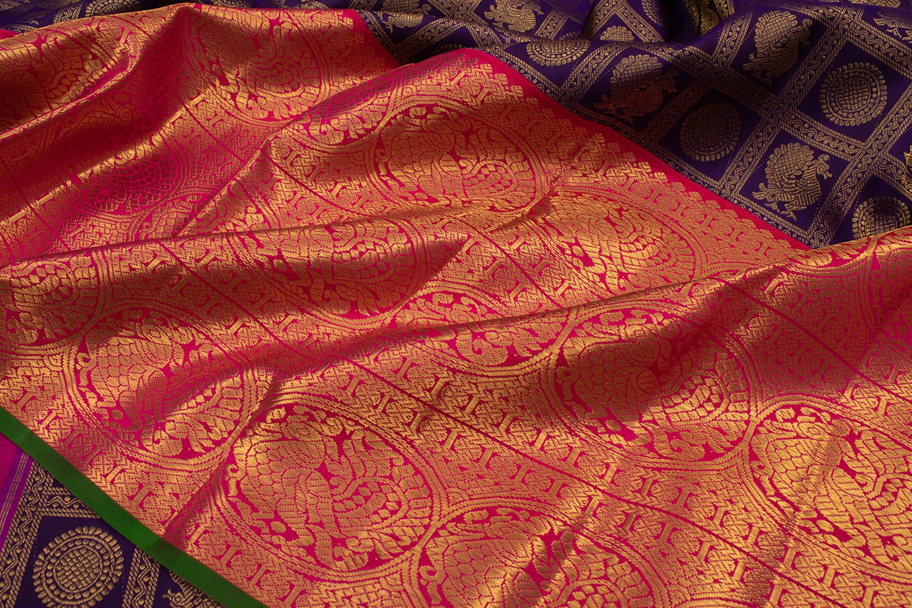 Kanchipuram Silk Checks And Butta Navy Blue Saree