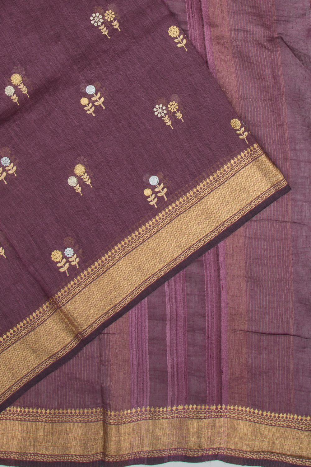 Linen Butta Burgundy Saree
