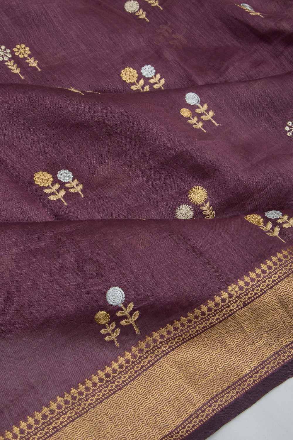 Linen Butta Burgundy Saree