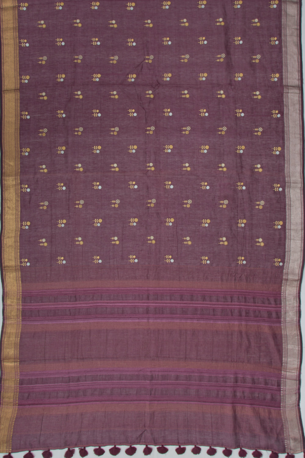 Linen Butta Burgundy Saree