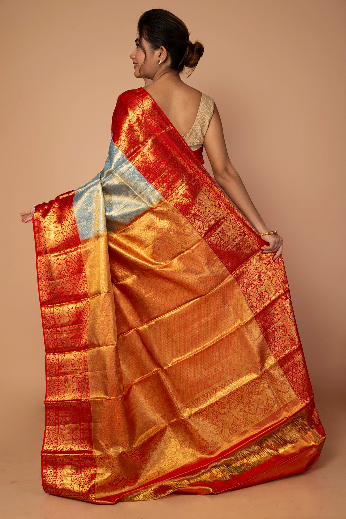 Kanchipuram Silk Tissue Brocade Sky Blue Saree