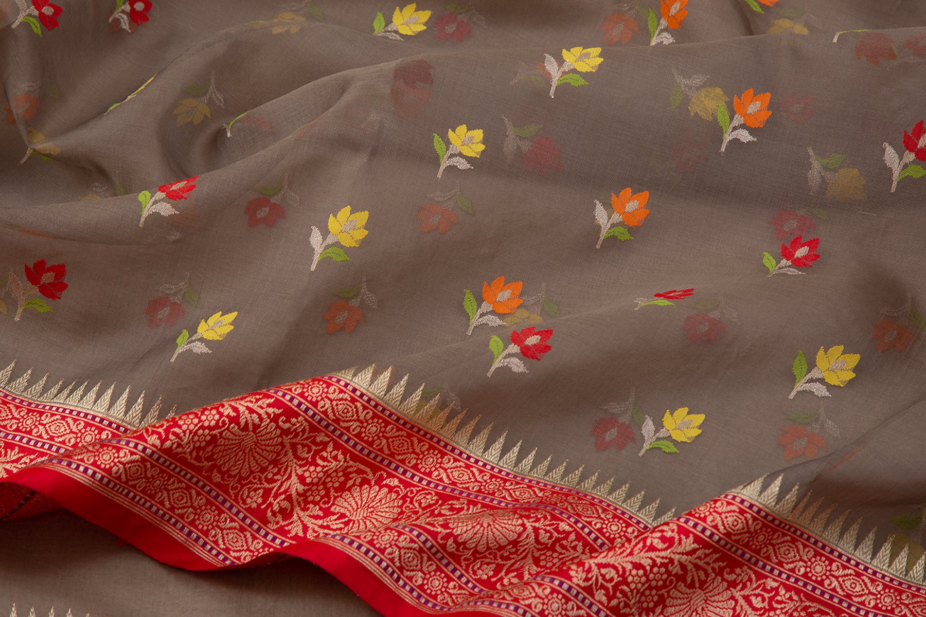 Banarasi Kora Organza Jamdani Butta Grey Saree