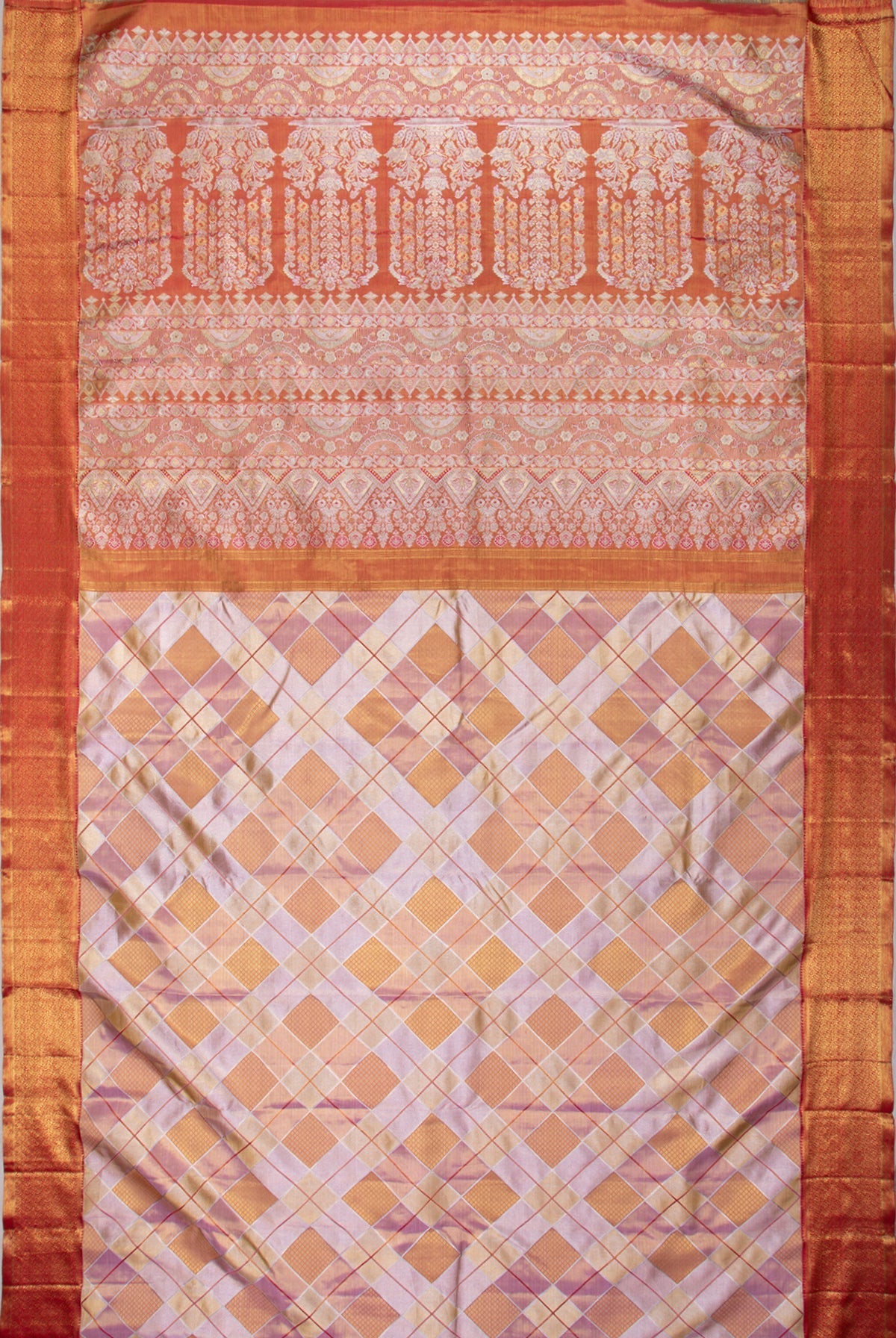 Kanchipuram Silk Criss Cross Checks Shades of Pink Saree