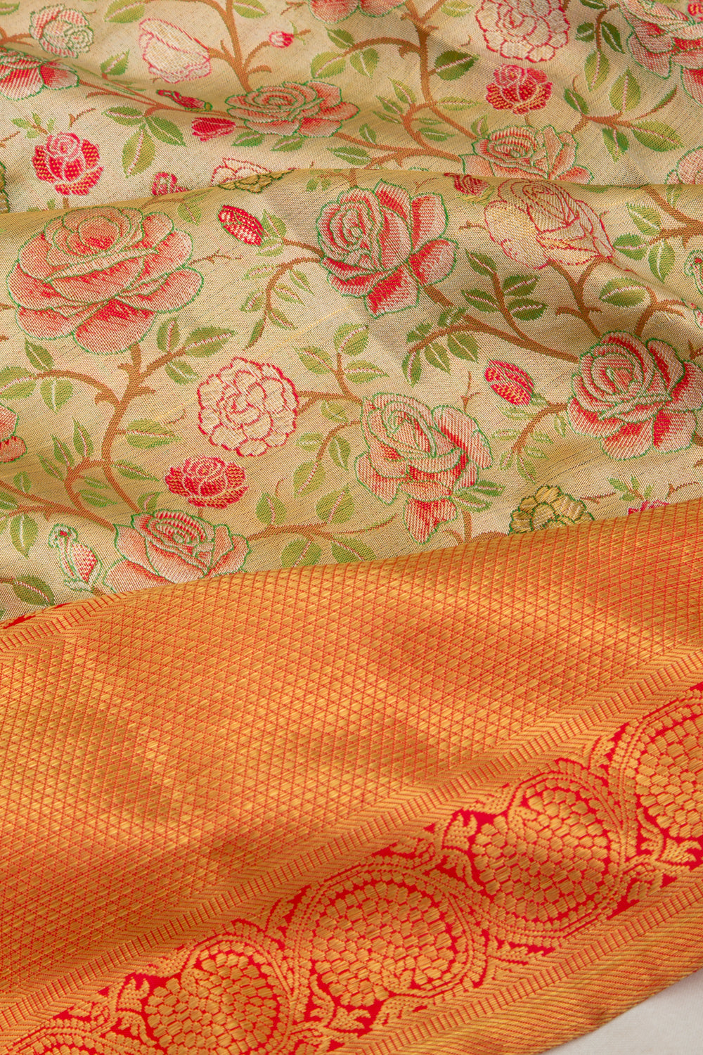 Kanchipuram Silk Tissue Brocade Gold Saree