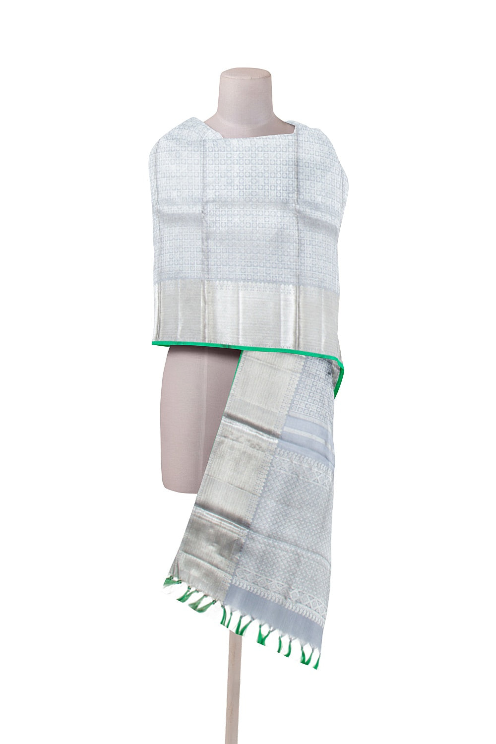 Kanchipuram Silk Checks And Butta Pastel Blue Dupatta