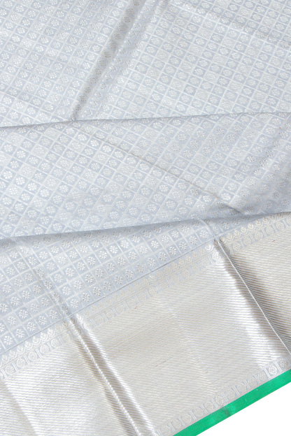 Kanchipuram Silk Checks And Butta Pastel Blue Dupatta