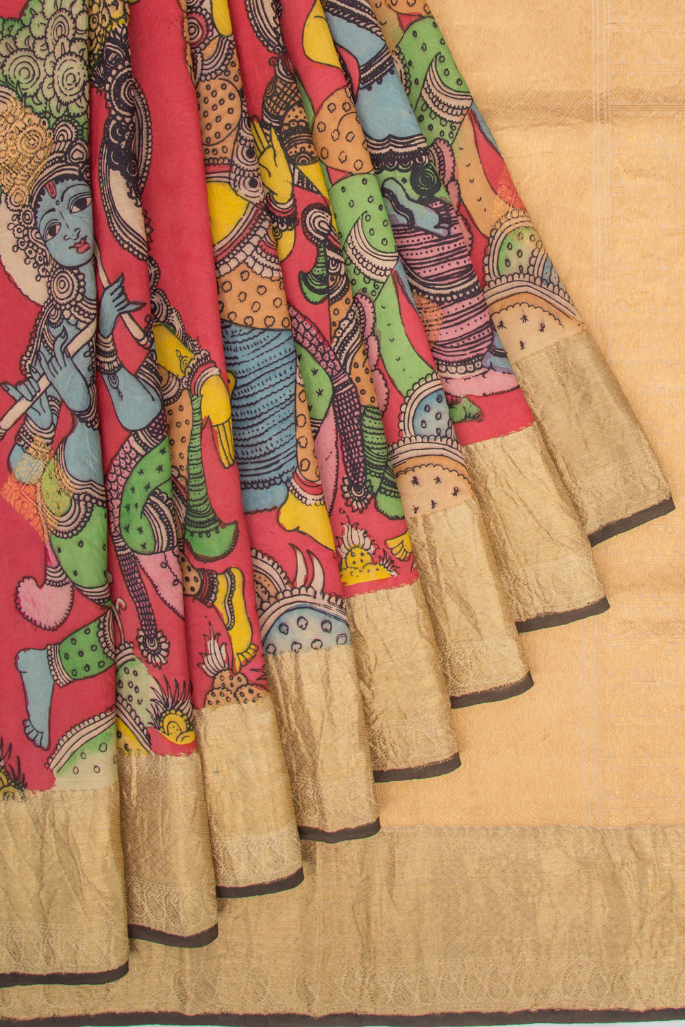 Kanchipuram Silk Kalamkari Red Saree