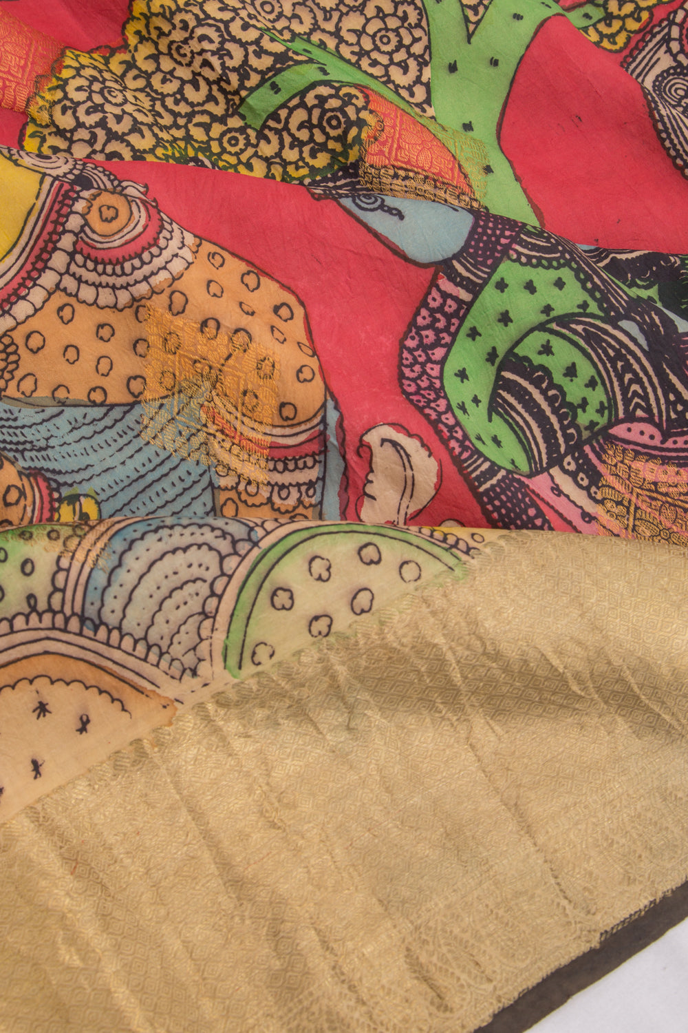 Kanchipuram Silk Kalamkari Red Saree
