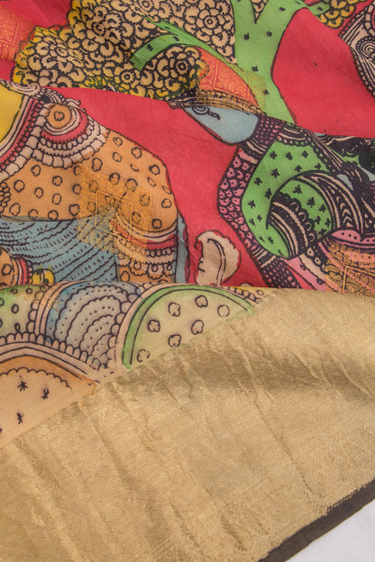 Kanchipuram Silk Kalamkari Red Saree