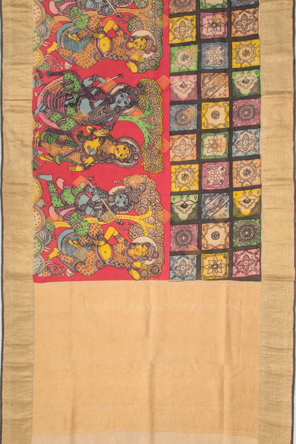 Kanchipuram Silk Kalamkari Red Saree