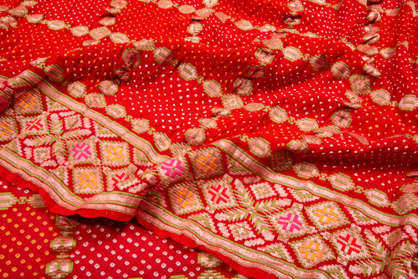 Banarasi Georgette Bandhani Checks Red Saree