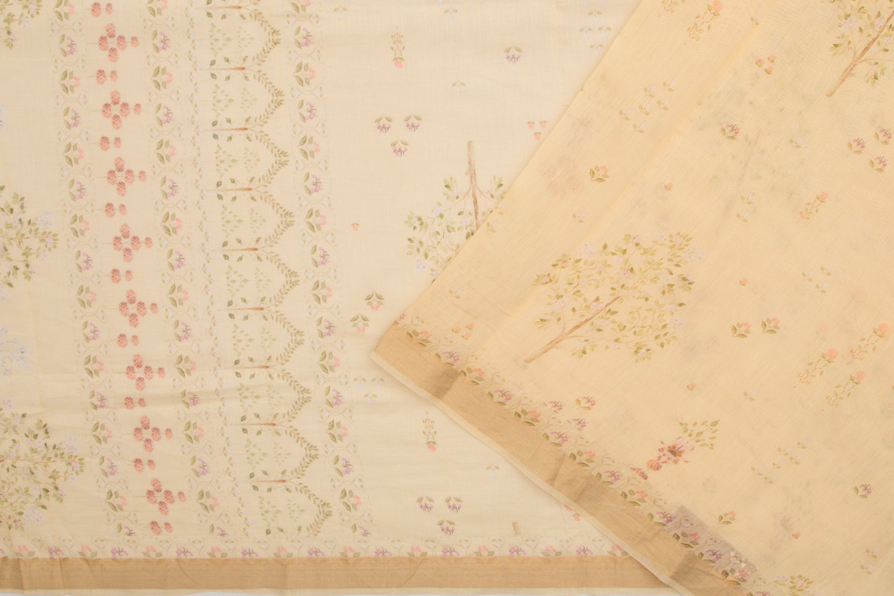 Chanderi Cotton Printed Cream Saree