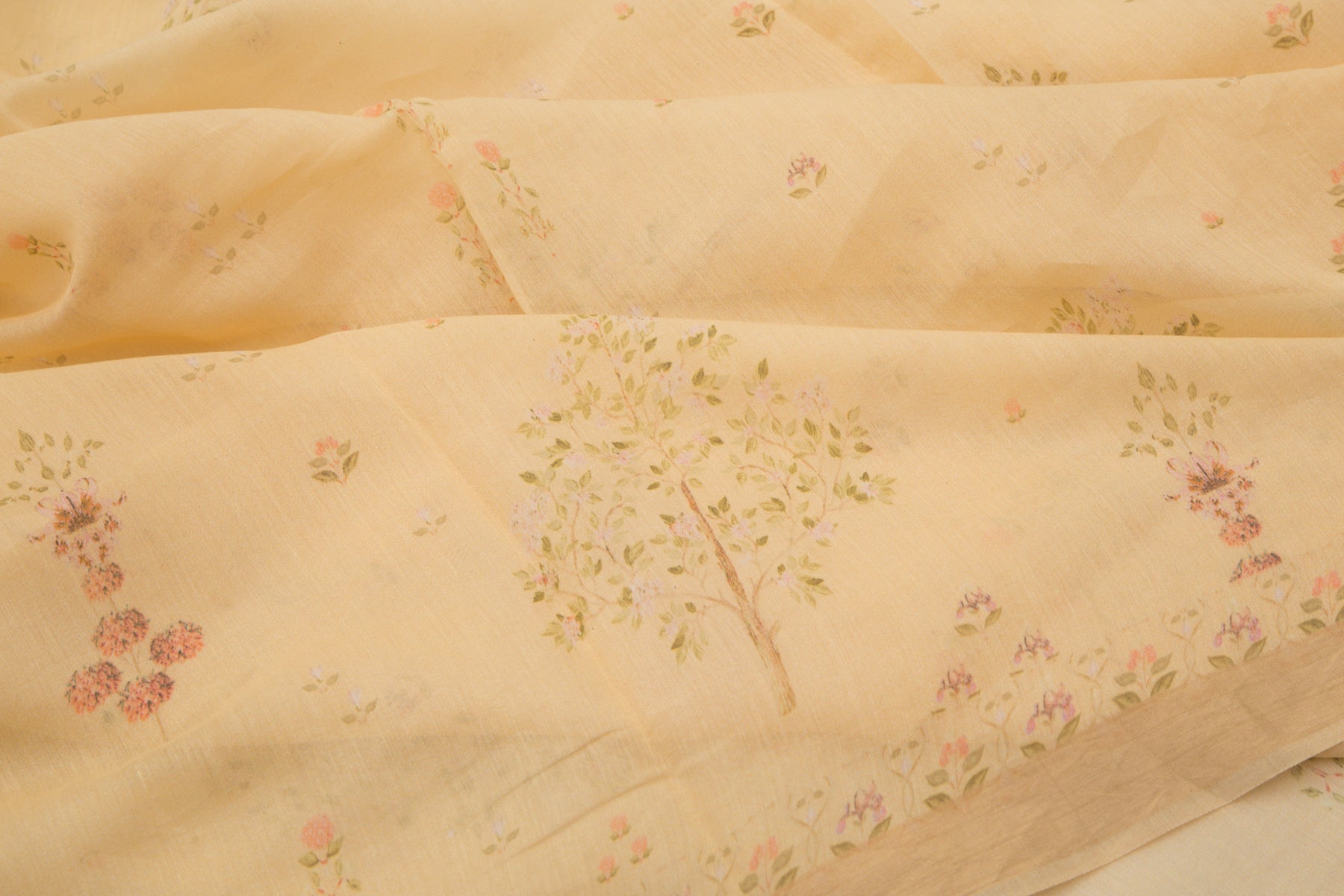 Chanderi Cotton Printed Cream Saree