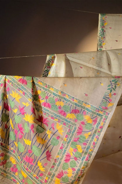 Dhakai Kora Organza Butta Off White Saree