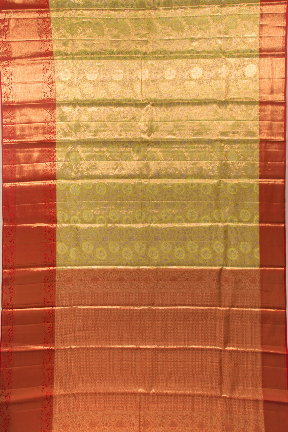 Kanchipuram Silk Tissue Jaal Yellow Saree