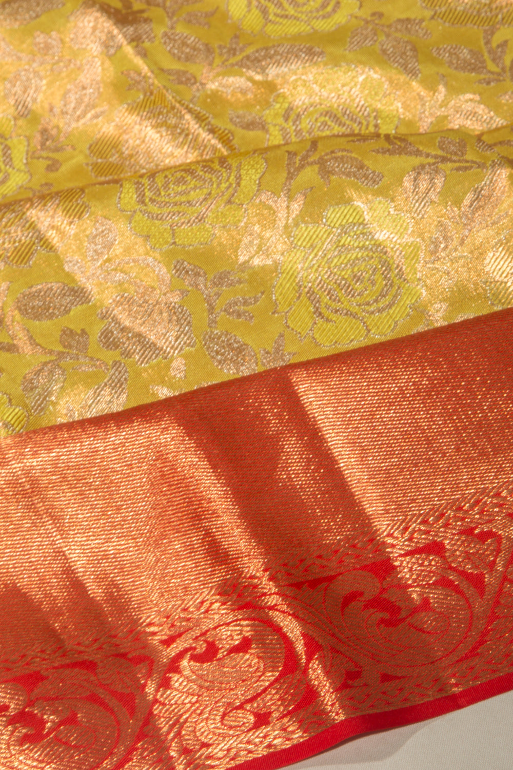 Kanchipuram Silk Tissue Jaal Yellow Saree