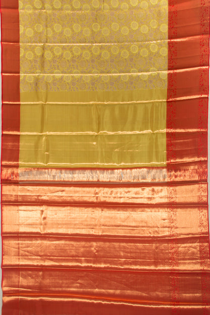 Kanchipuram Silk Tissue Jaal Yellow Saree