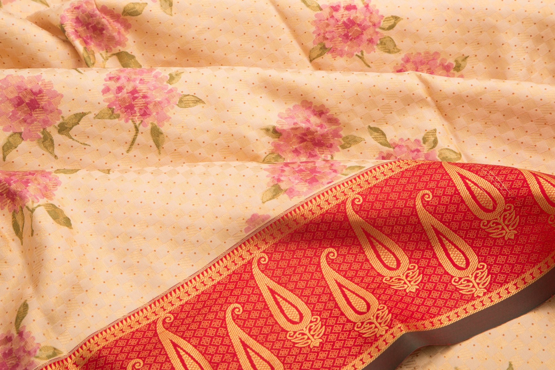 Kanchipuram Silk Printed Brocade Cream Saree