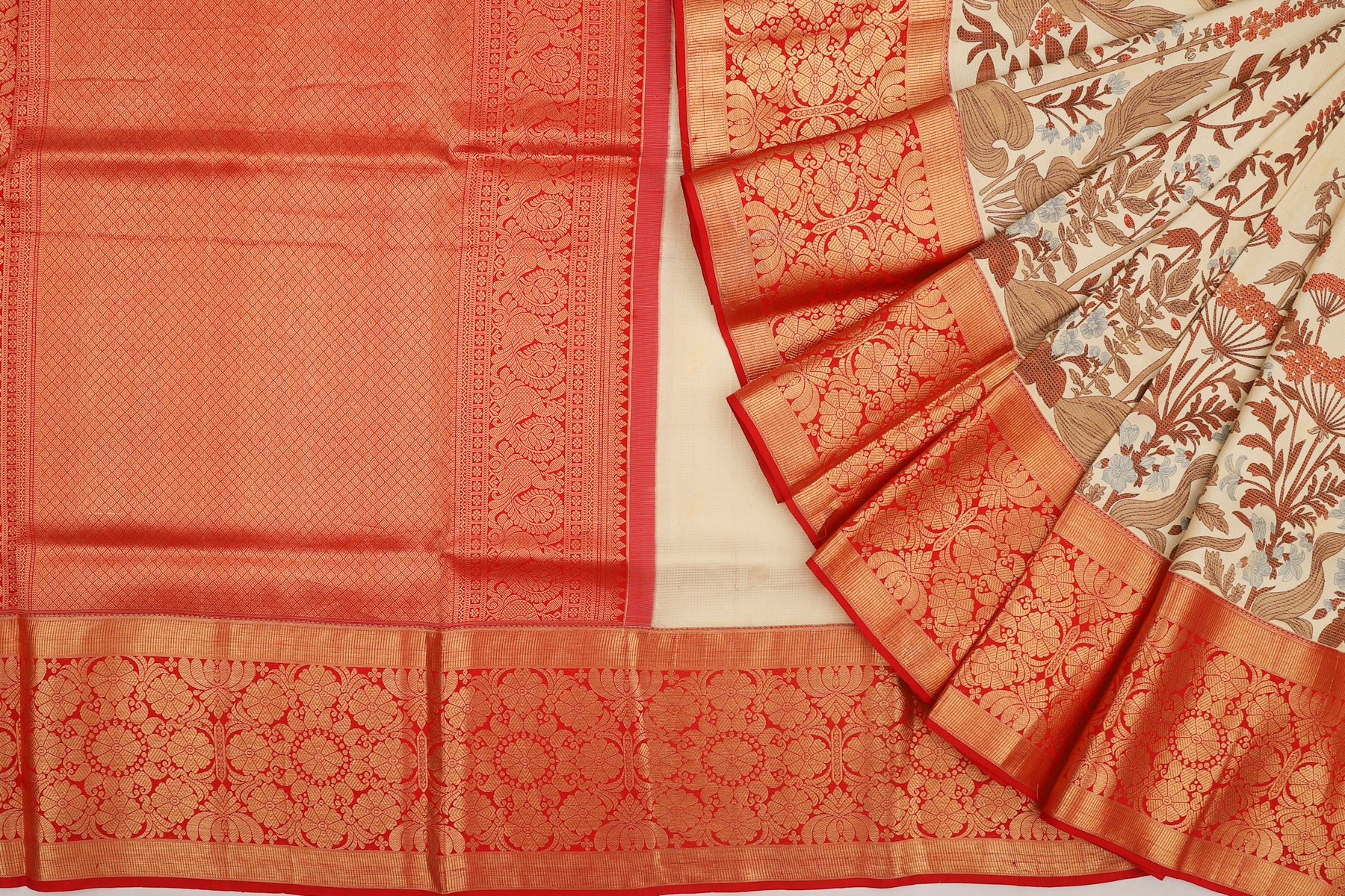 Kanchipuram Silk Checks Cream Saree