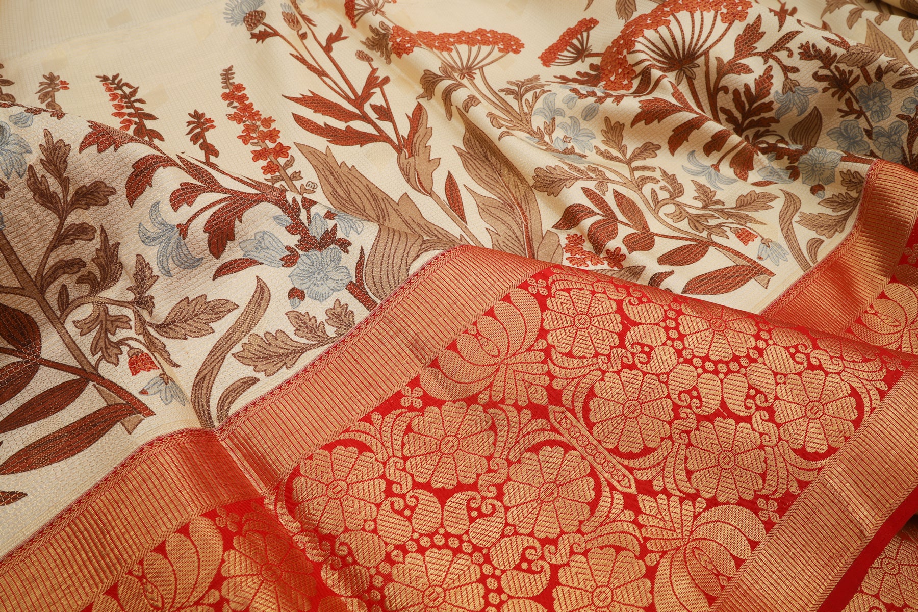 Kanchipuram Silk Checks Cream Saree