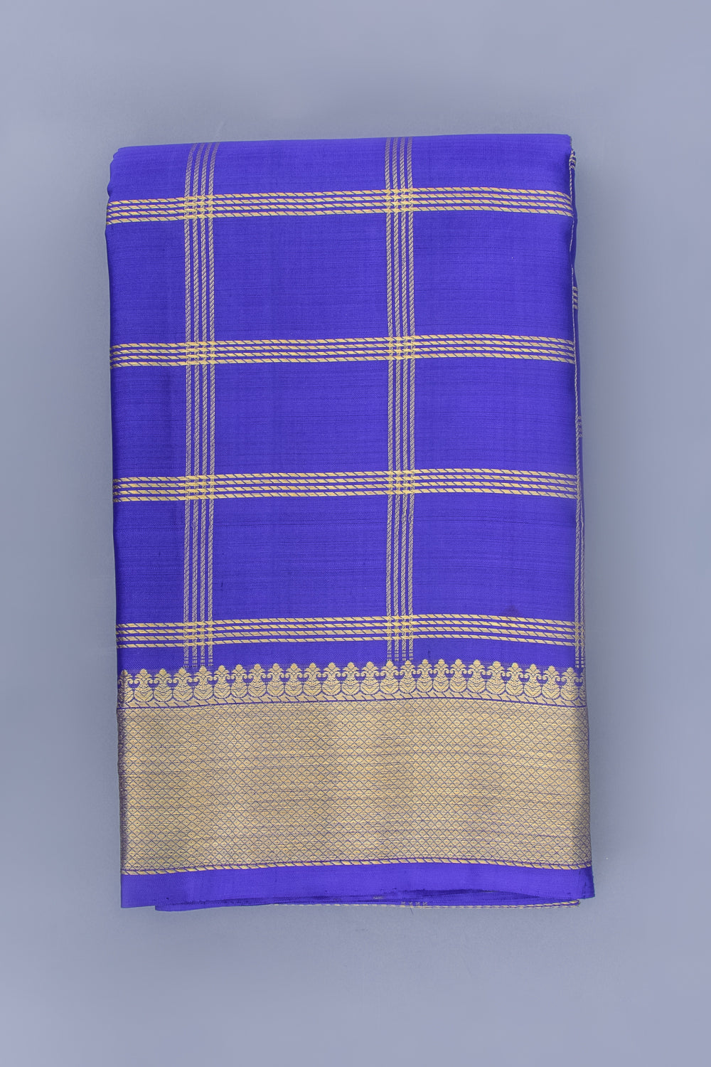 Kanchipuram Silk Checks Royal Blue Dhoti 9X3 Muzham