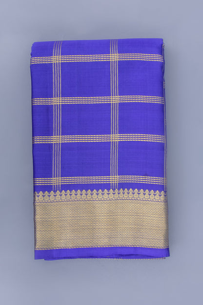 Kanchipuram Silk Checks Royal Blue Dhoti 9X3 Muzham