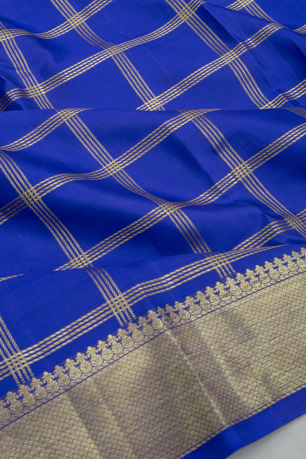Kanchipuram Silk Checks Royal Blue Dhoti