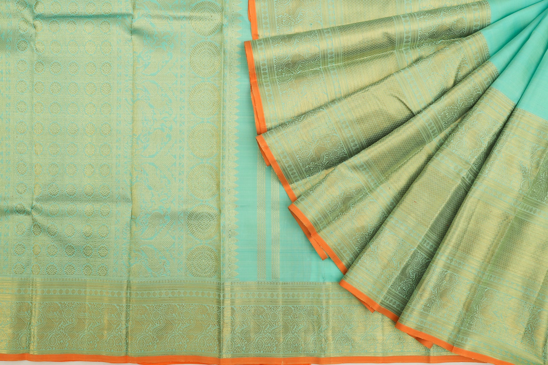 Kanchipuram Silk Plain Sea Green Saree