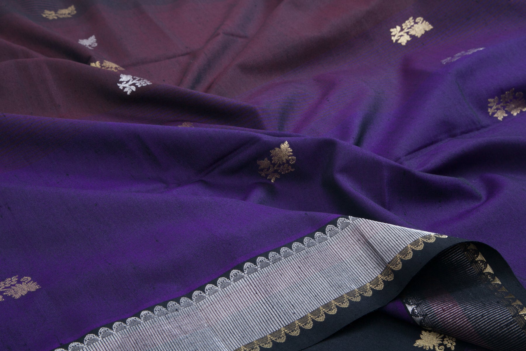 Ahimsa Silk Butta Dual Shade Violet And Blue Saree With Zari Border