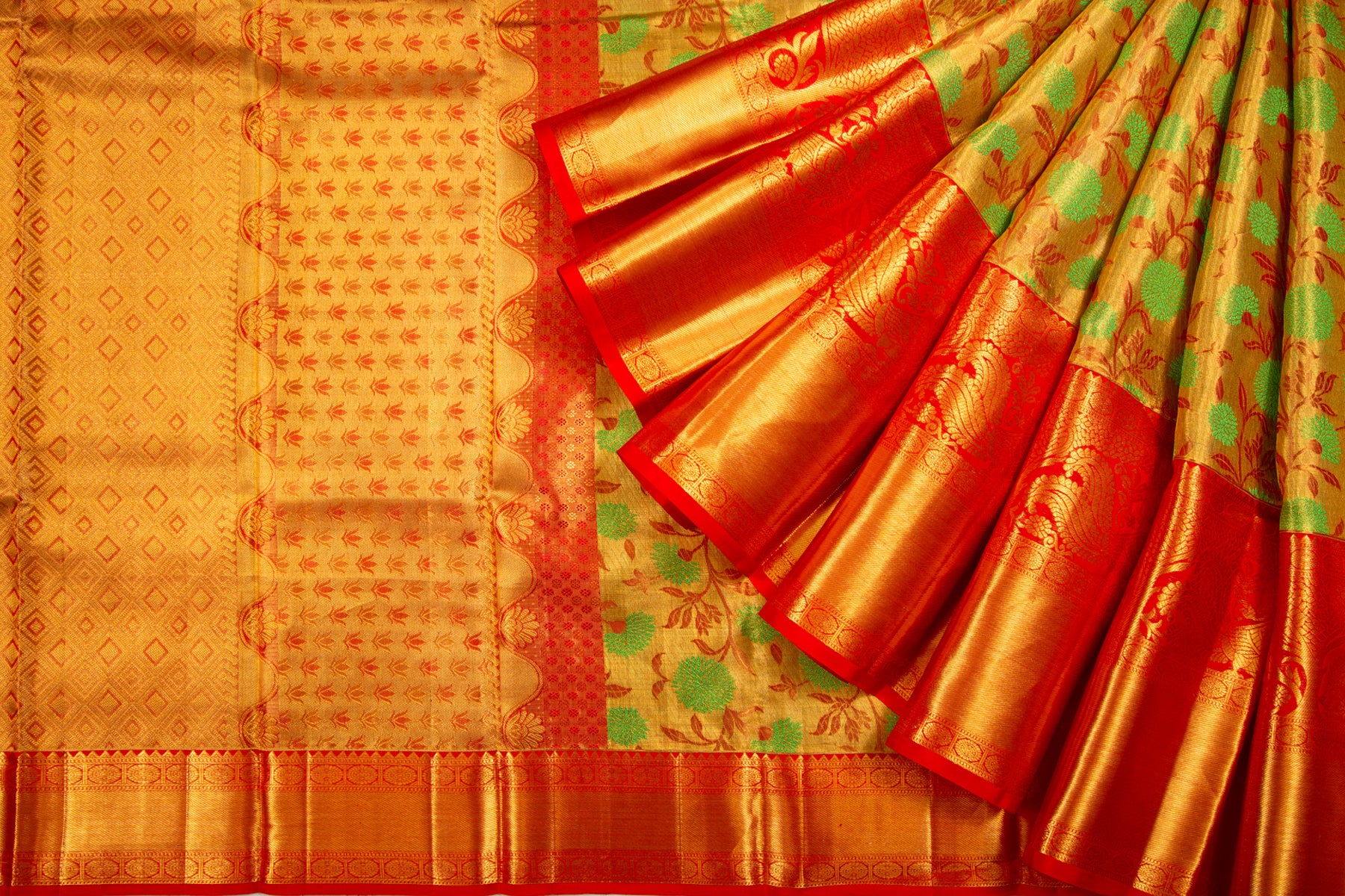 Kanchipuram Silk Tissue Jaal Gold Saree