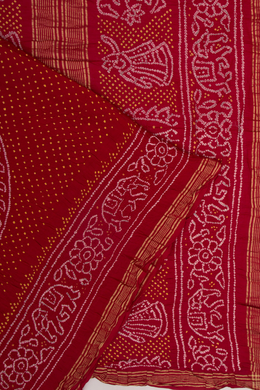 Chanderi Cotton Bandhani Red Saree