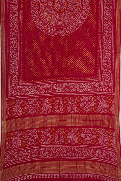 Chanderi Cotton Bandhani Red Saree