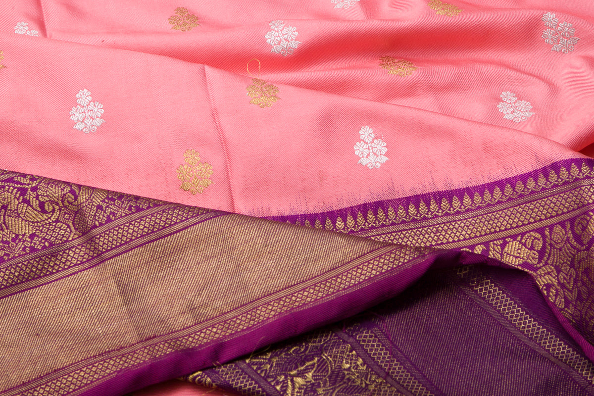 Kanchipuram Silk Twill Butta Pink Saree