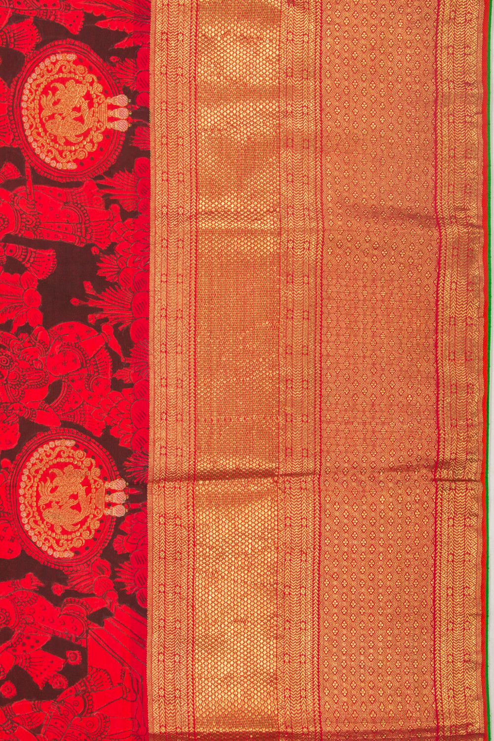 Kanchipuram Silk Kalamkari Black Saree-Not Allowed Online