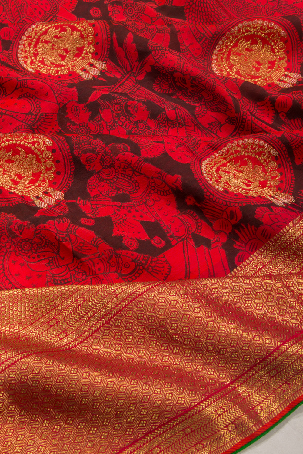 Kanchipuram Silk Kalamkari Black Saree-Not Allowed Online