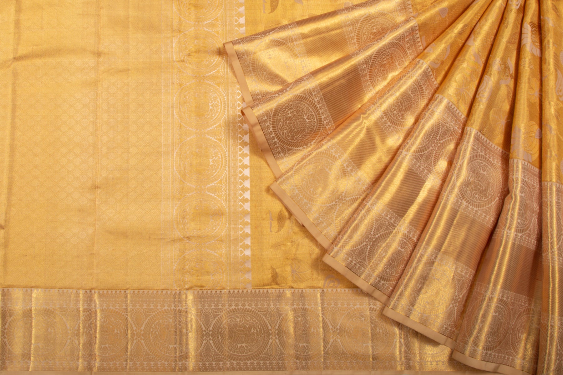 Kanchipuram Silk Tissue Jaal Gold Saree
