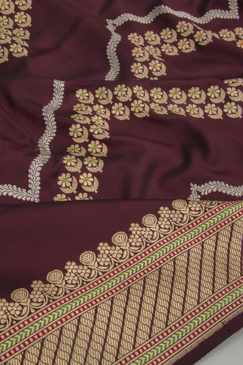 Banarasi Silk Kadwa Jaal Brown Saree
