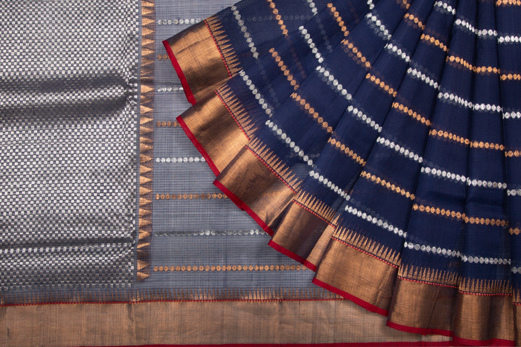 Kota Silk Horizontal Lines Dark Blue Saree