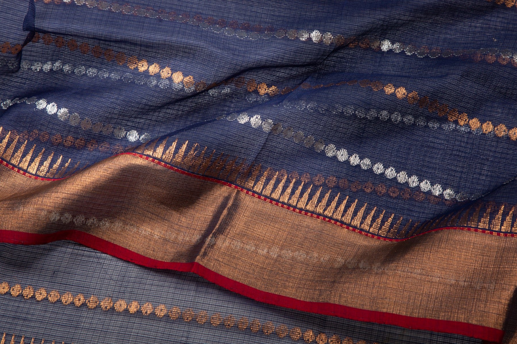 Kota Silk Horizontal Lines Dark Blue Saree